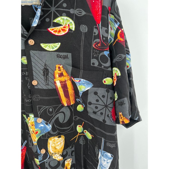 Paradise Found Honolulu Hawaii tropical martini button front hawaiian shirt L? - Picture 2 of 4